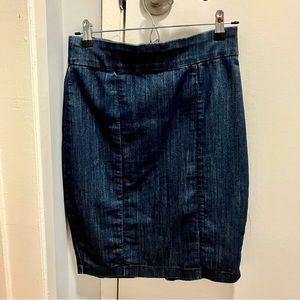 Dark Blue Denim Zip Back Pencil Skirt - Medium